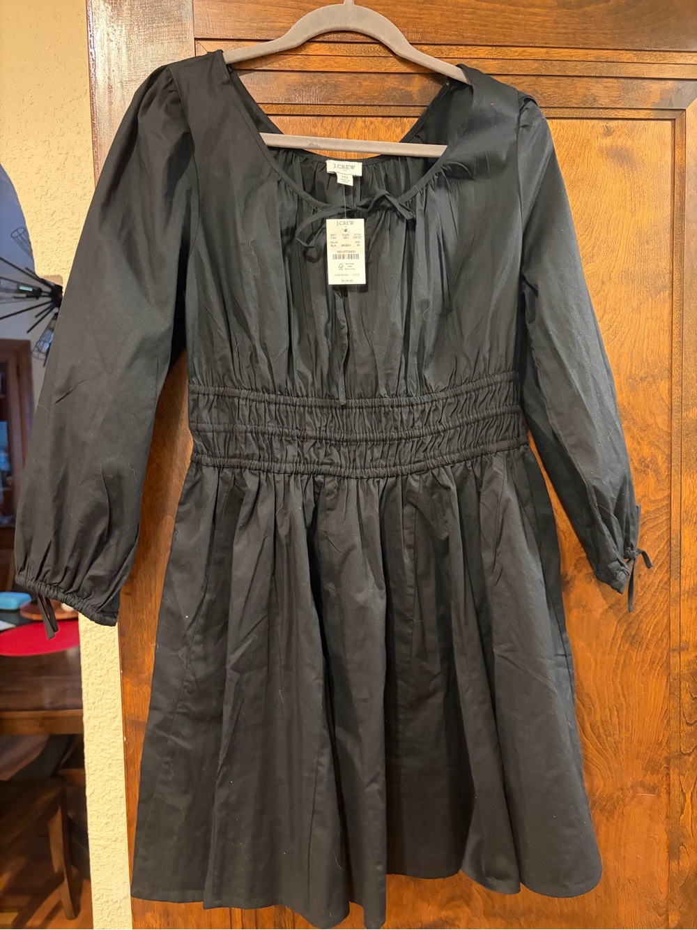 J. Crew Black Smocked-Waist Midi Dress